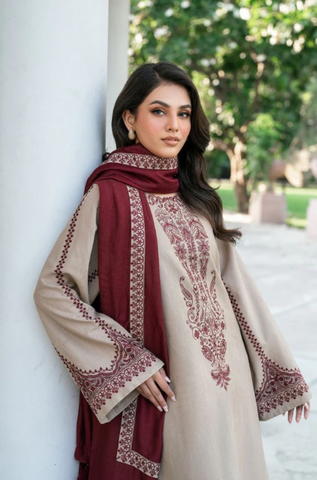 Baroque - 3PC Unstitched Dhanak Embroidered Suit
