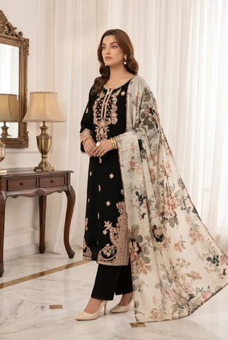 MOHAGNI Premium Air-Jet Dhanak 3PC Embroidered Unstitched Suit