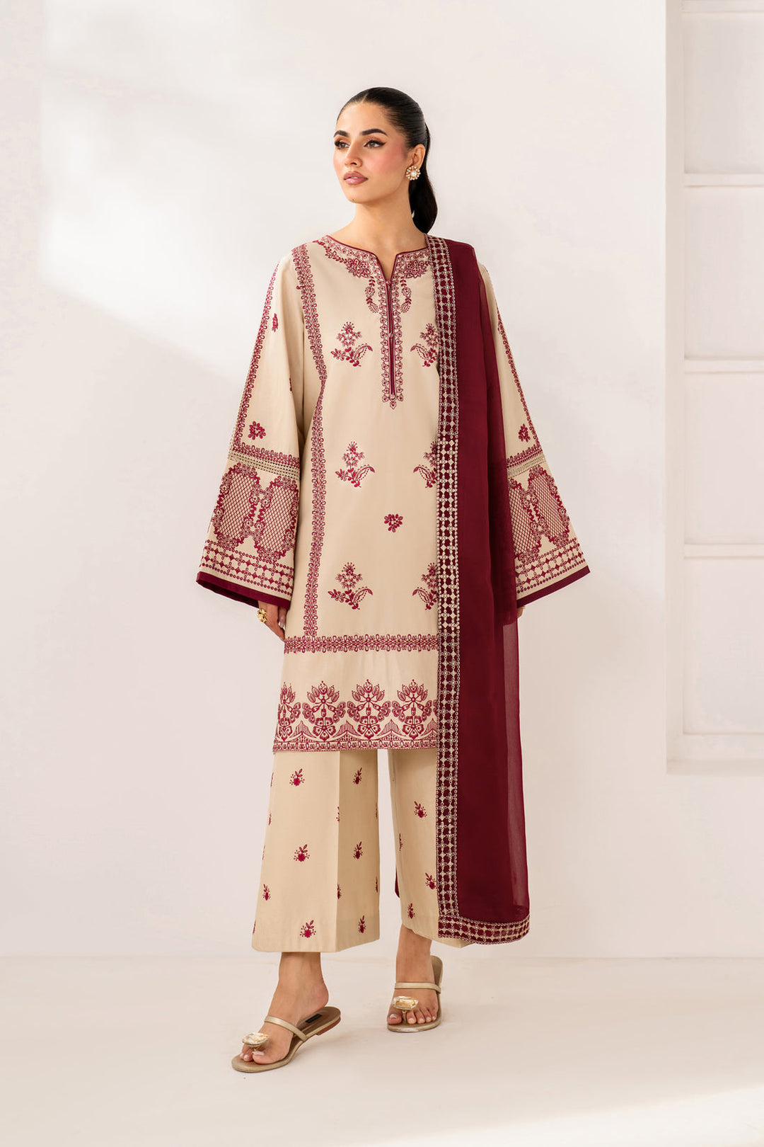 Jeena - Dhanak 3-Piece Unstitched Embroidered Suit