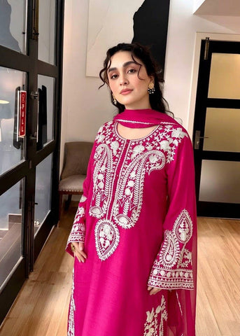 Pink Embroidered Winter Collection| Premium Ladies 3-Piece Suit