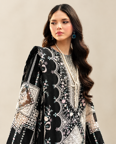 BIN ILYAS-3PC DHANAK HEAVY EMBROIDERED SHIRT WITH DHANAK EMBROIDERED SHAWL & DHANAK TOUSER (unstitched)