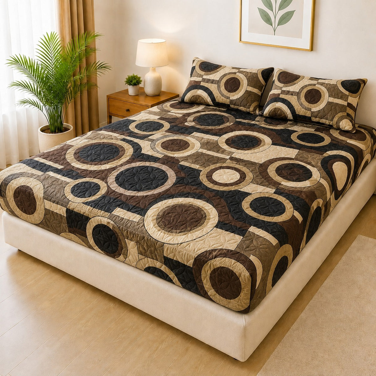 Printed Fancy Quilted Waterproof Mattress Fitted BedSheet With Pillows Covers