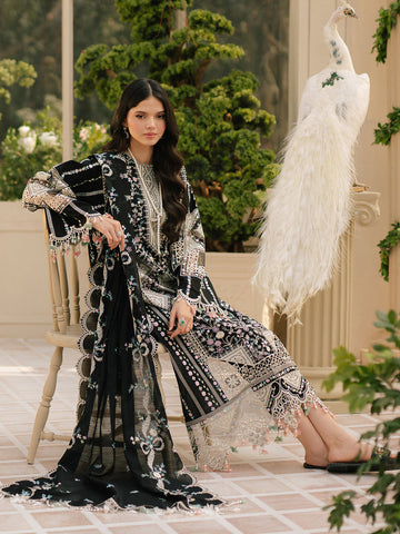 BIN ILYAS-3PC DHANAK HEAVY EMBROIDERED SHIRT WITH DHANAK EMBROIDERED SHAWL & DHANAK TOUSER (unstitched)