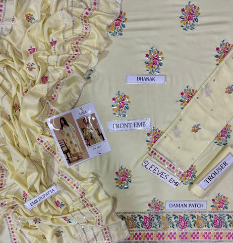 Elegant Pastel Floral Embroidered 3-Piece Suit