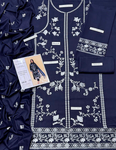 SERAN - 3PC UNSTICH DHANAK EMBROIDERED