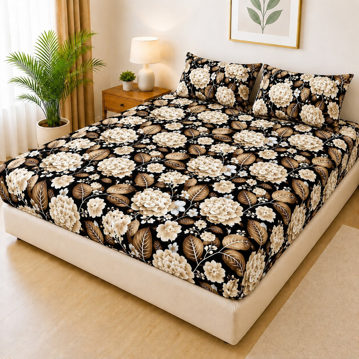 Printed Fancy Quilted Waterproof Mattress Fitted BedSheet With Pillows Covers