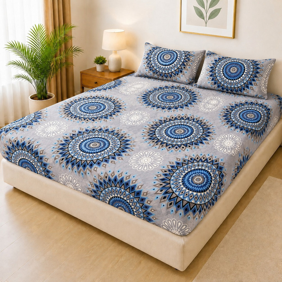 Printed Fancy Quilted Waterproof Mattress Fitted BedSheet With Pillows Covers