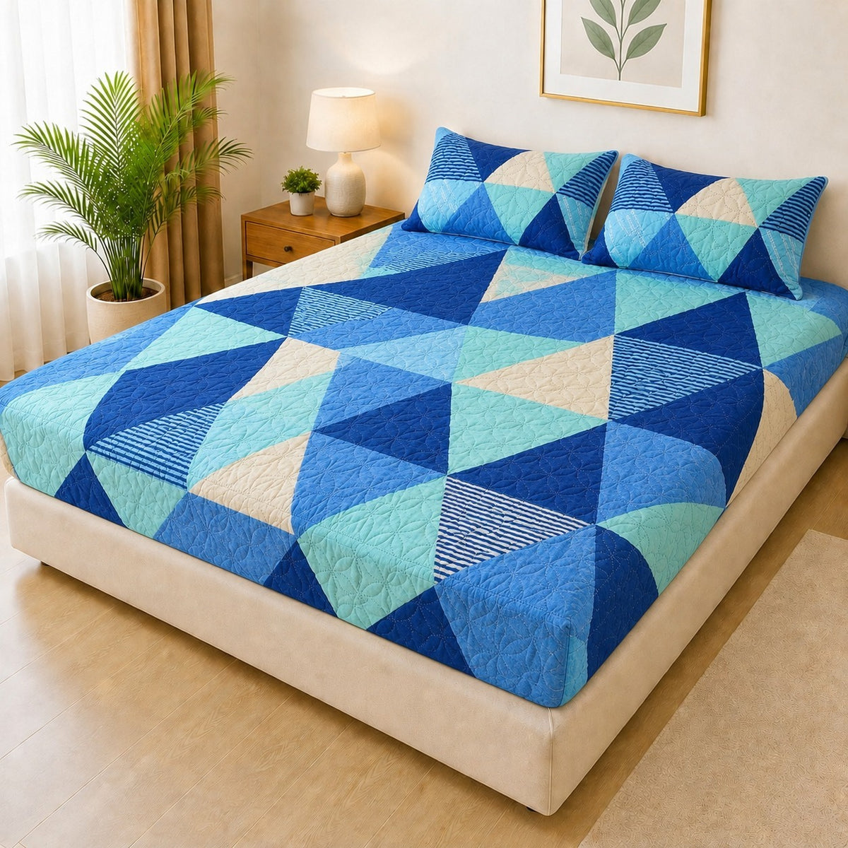 Printed Fancy Quilted Waterproof Mattress Fitted BedSheet With Pillows Covers