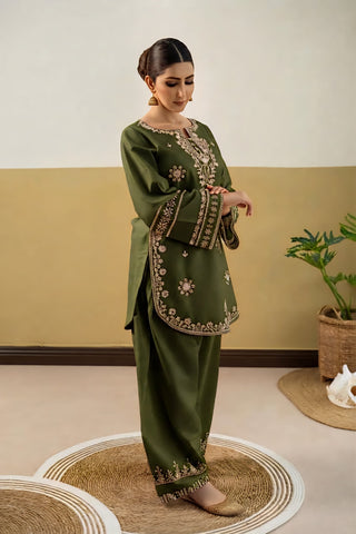 Olive Green Embroidered 2-Piece Suit | Premium Winter Collection