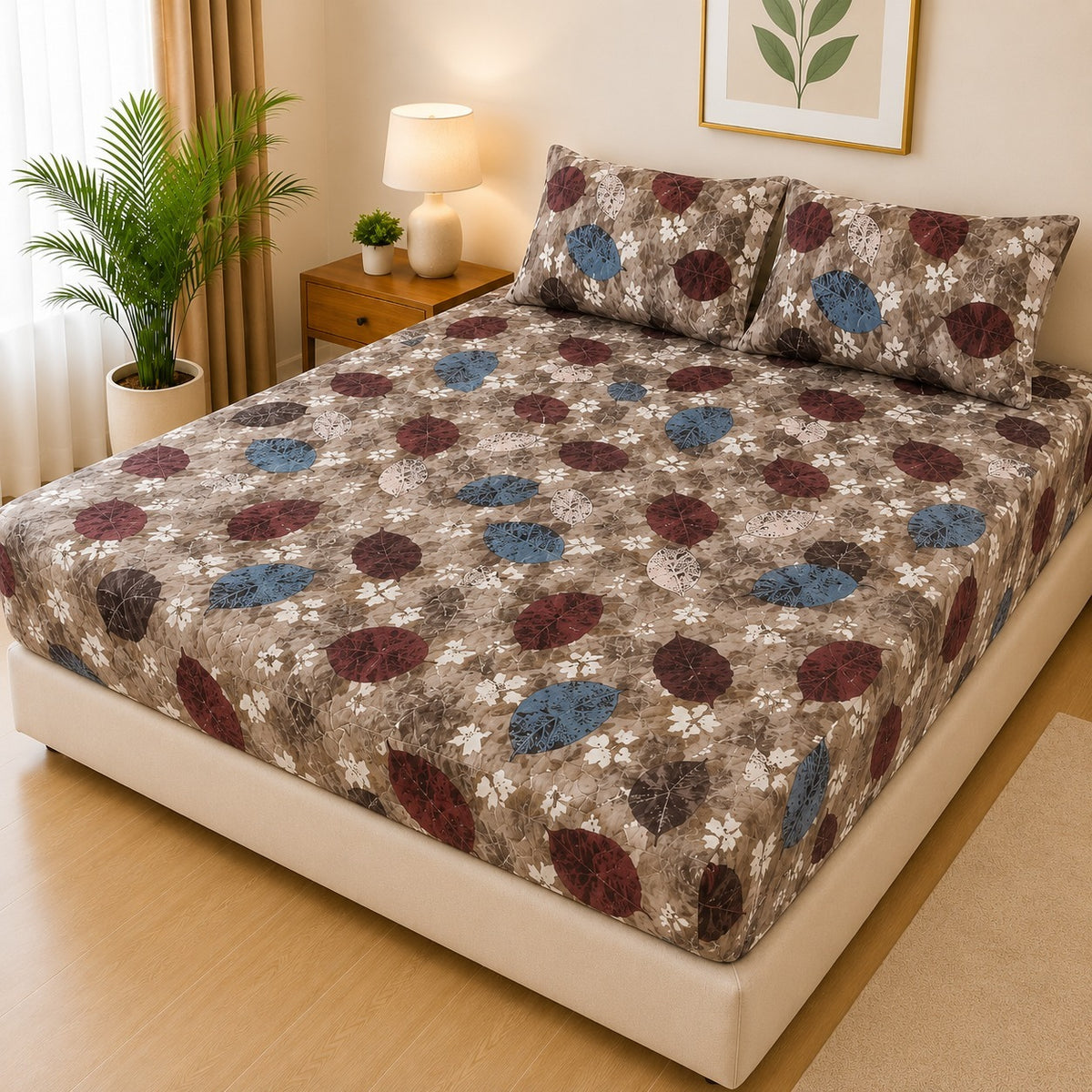 Printed Fancy Quilted Waterproof Mattress Fitted BedSheet With Pillows Covers