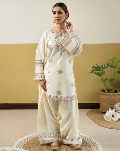 Elegant Ivory Embroidered 2-Piece Suit | Premium Collection
