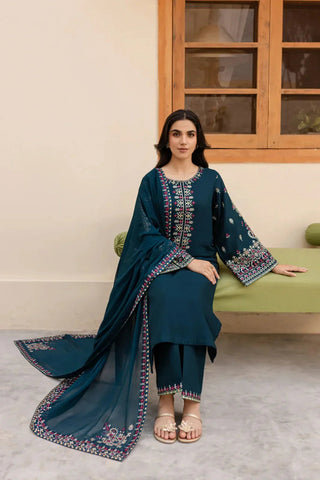 Batik Premium Dhanak Fabric Unstitched 3-Piece Heavy Embroidered Suit with Embroidered Trouser & Pallu Motif Shawl