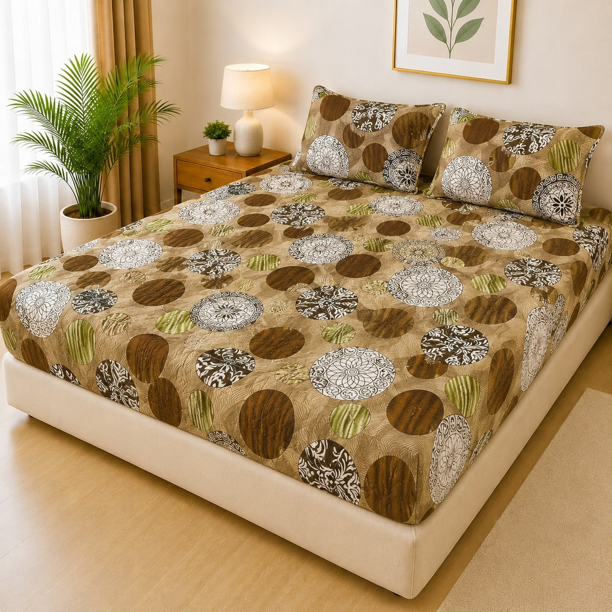 Printed Fancy Quilted Waterproof Mattress Fitted BedSheet With Pillows Covers