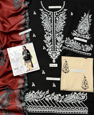 Marwa - Dhanak 3-Piece Unstitched Embroidered Suit