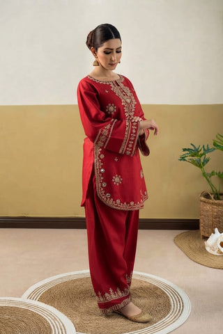 Maroon Embroidered 2-Piece Suit | Premium Winter Collection