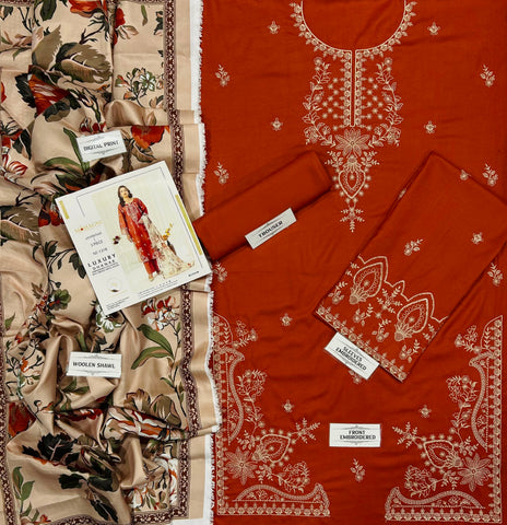 MOHAGNI Premium Air-Jet Dhanak 3PC Embroidered Unstitched Suit