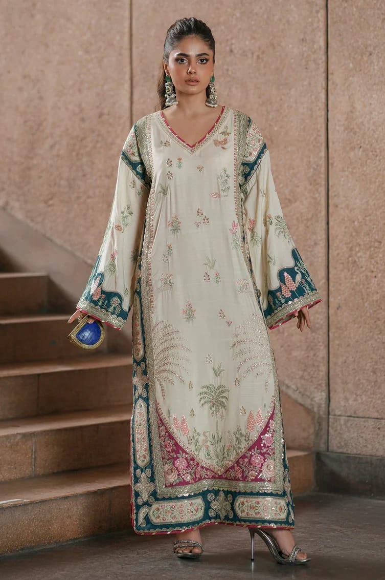 Most Viral Luxury Kaftan Silk 2-Piece | Fully Heavy Embroidered Kaftan