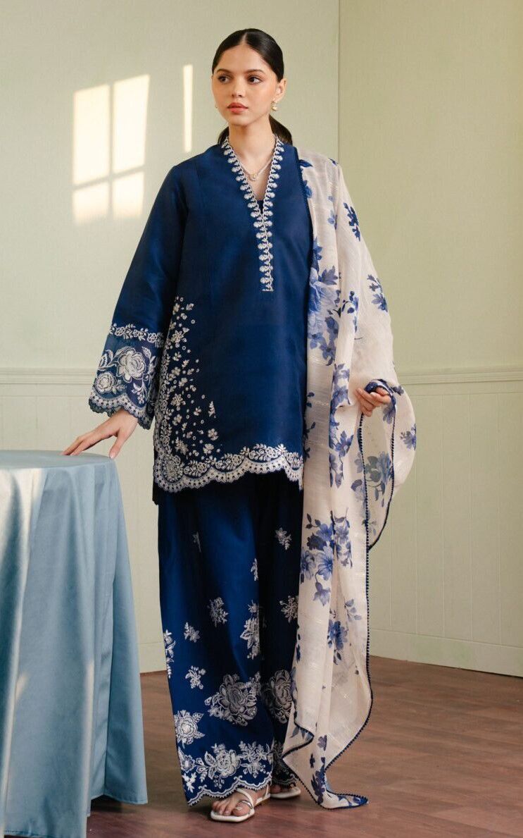 Zara Shahjahan Dhanak 3-Piece Heavy Embroidered Suit with Printed Wool Shawl