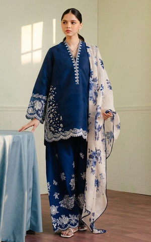 Zara Shahjahan Dhanak 3-Piece Heavy Embroidered Suit with Printed Wool Shawl