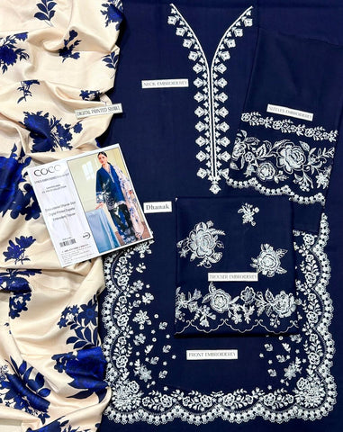 Zara Shahjahan Dhanak 3-Piece Heavy Embroidered Suit with Printed Wool Shawl